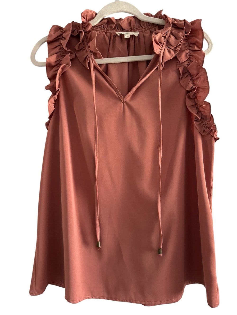 Entro Women’s Dusty Rose‎ Ruffle Sleeve Blouse Size L | Feminine Boho Preppy Top - Picture 2 of 8